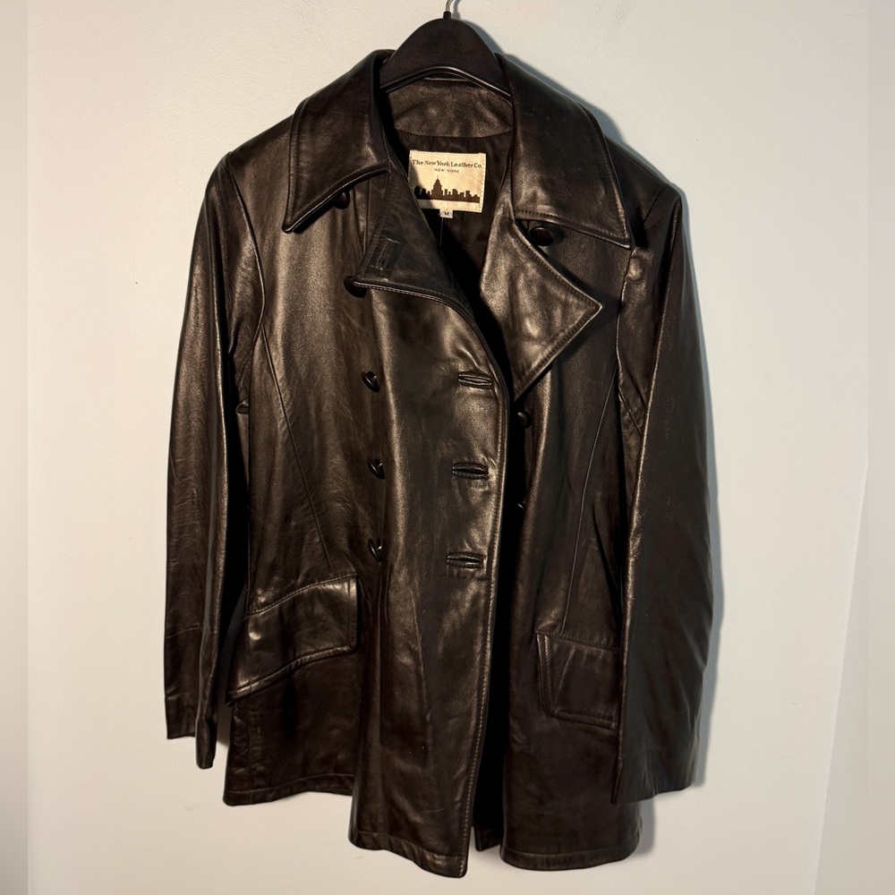 Vintage black Leather Peacoat